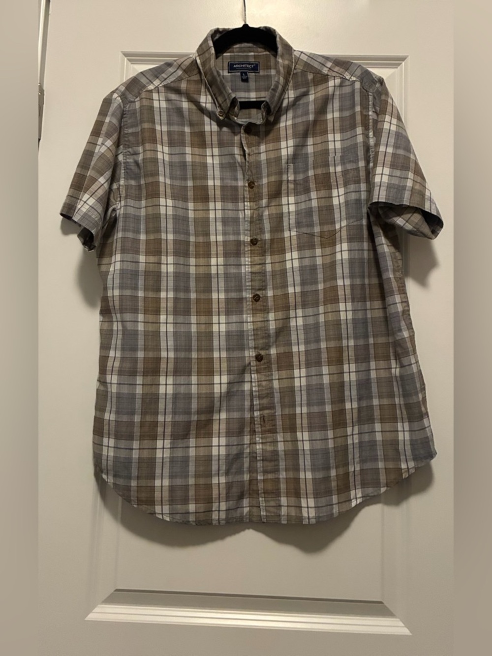 Architect Short-Sleeve Plaid Button-Down Shirt in Brown and Gray